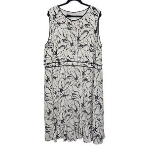 Talbots 22W Sleeveless Sheath Dress White Black Floral Career Classic Wedding